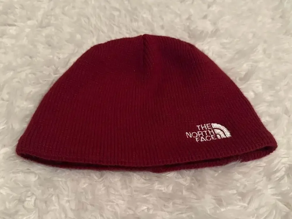 The North Face Ribbed‎ Jim Beanie Hat with Fleece Earband Burgundy